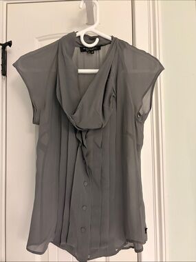 Paul Smith London Sheer Gray Sleeveless Drape Neck Blouse